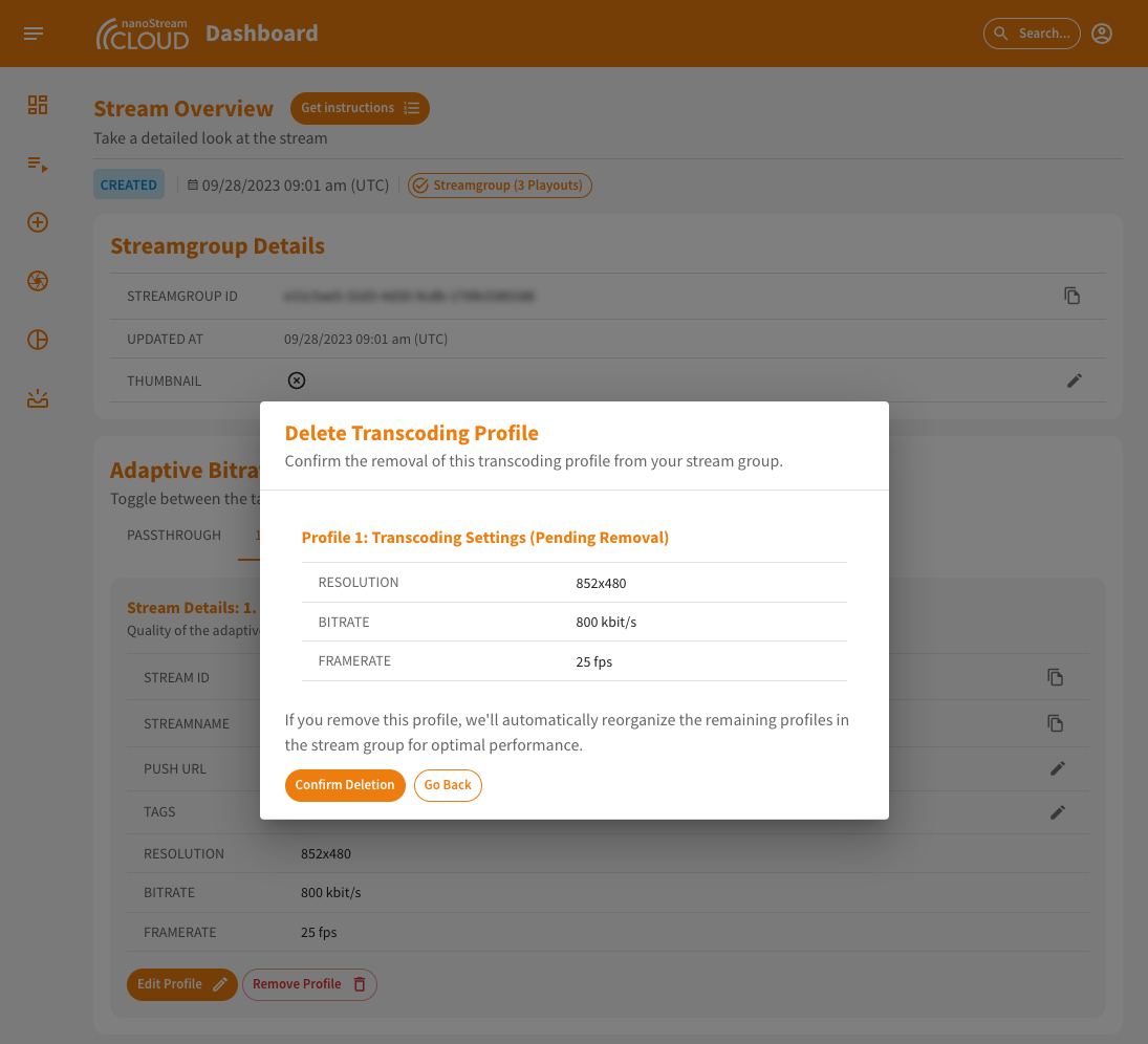 Screenshot: A detailed view of the profile deletion process