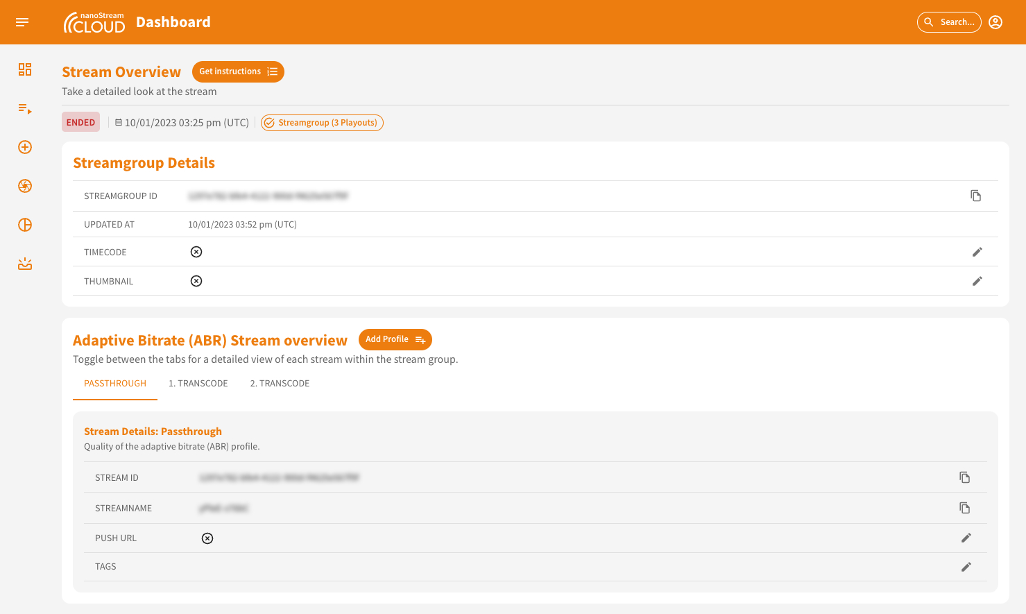 Screenshot: Stream Overview incl. Thumbnail Flag