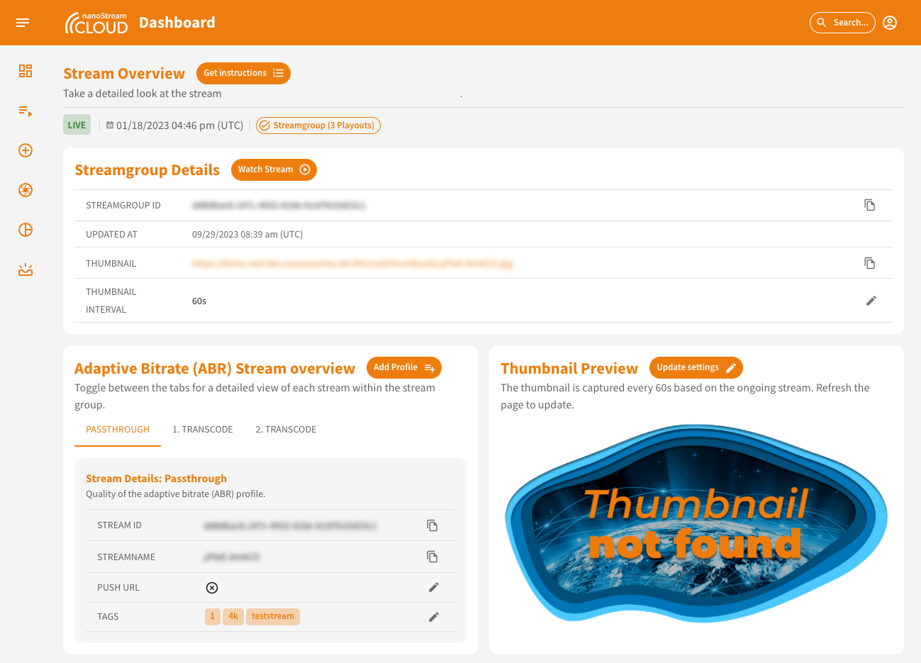 Screenshot: Thumbnail in Stream Overview
