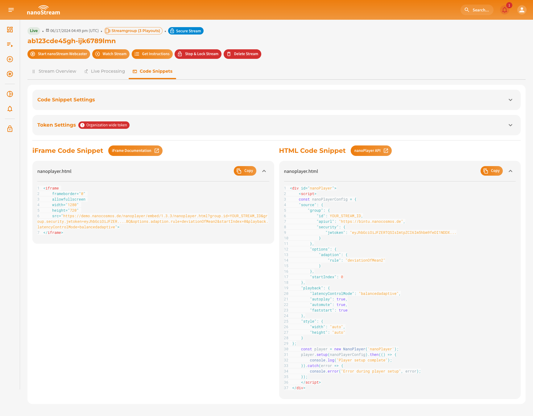 Screenshot: Code Snippets