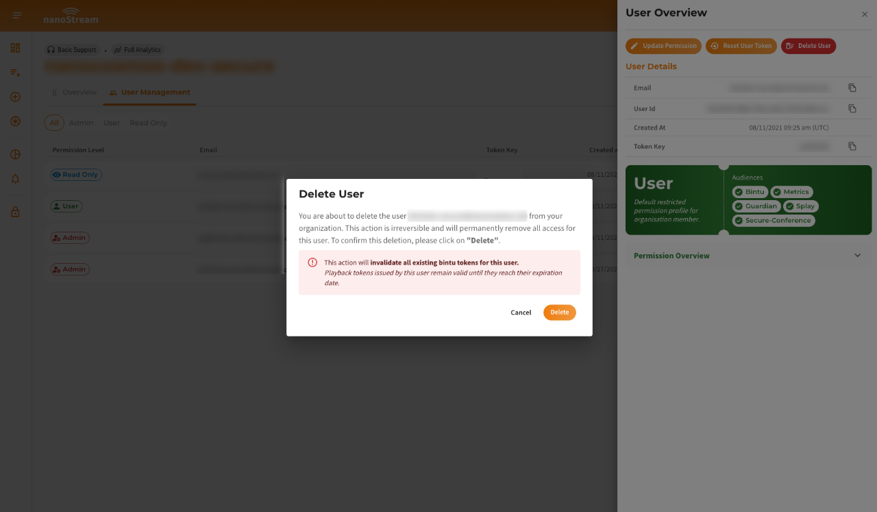 Screenshot: Delete User Dialog