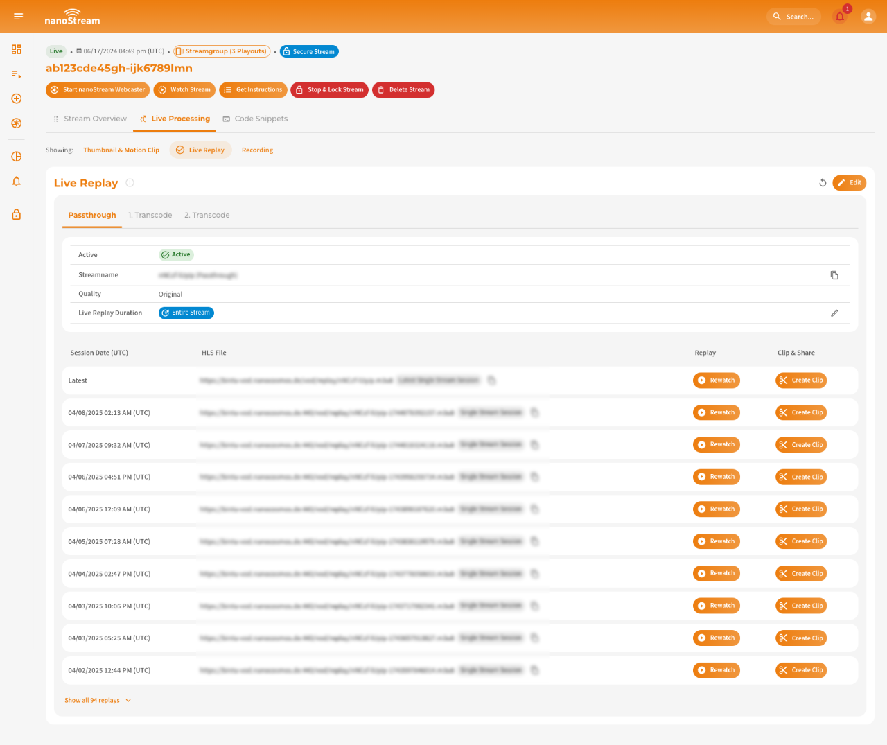 Screenshot: Live Replay Overview