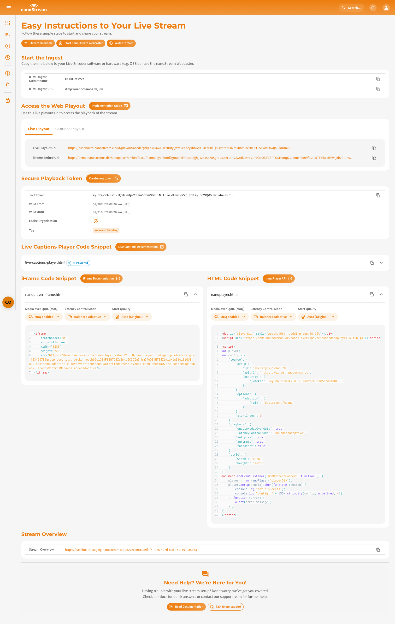 Screenshot: New stream Overview
