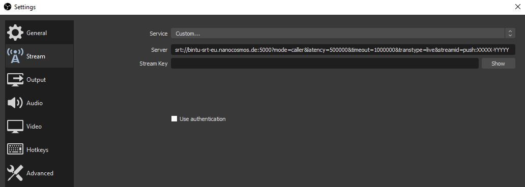 Screenshot: OBS Server Setup For Europe Domain
