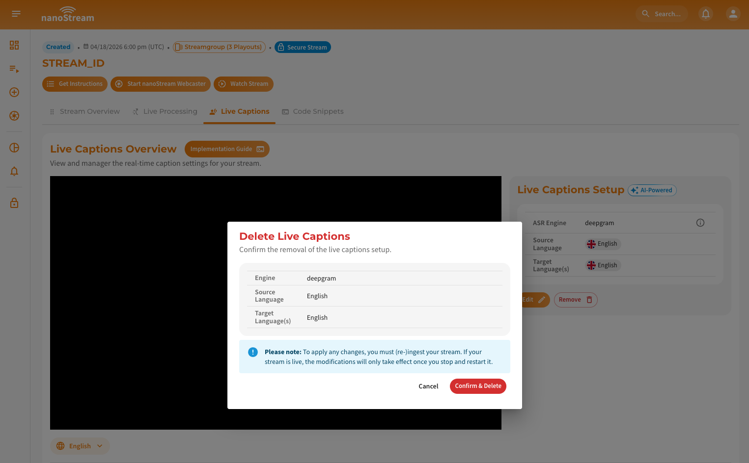 Screenshot: Remove Live Captions