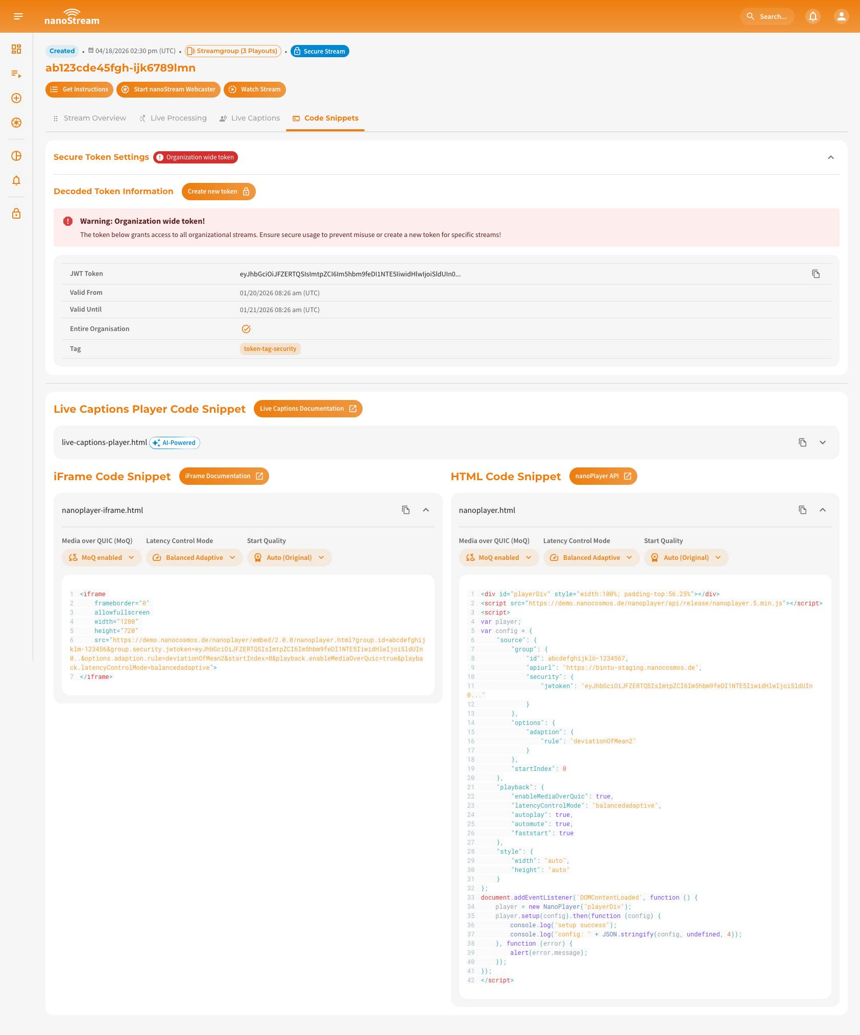 Screenshot: Token Settings