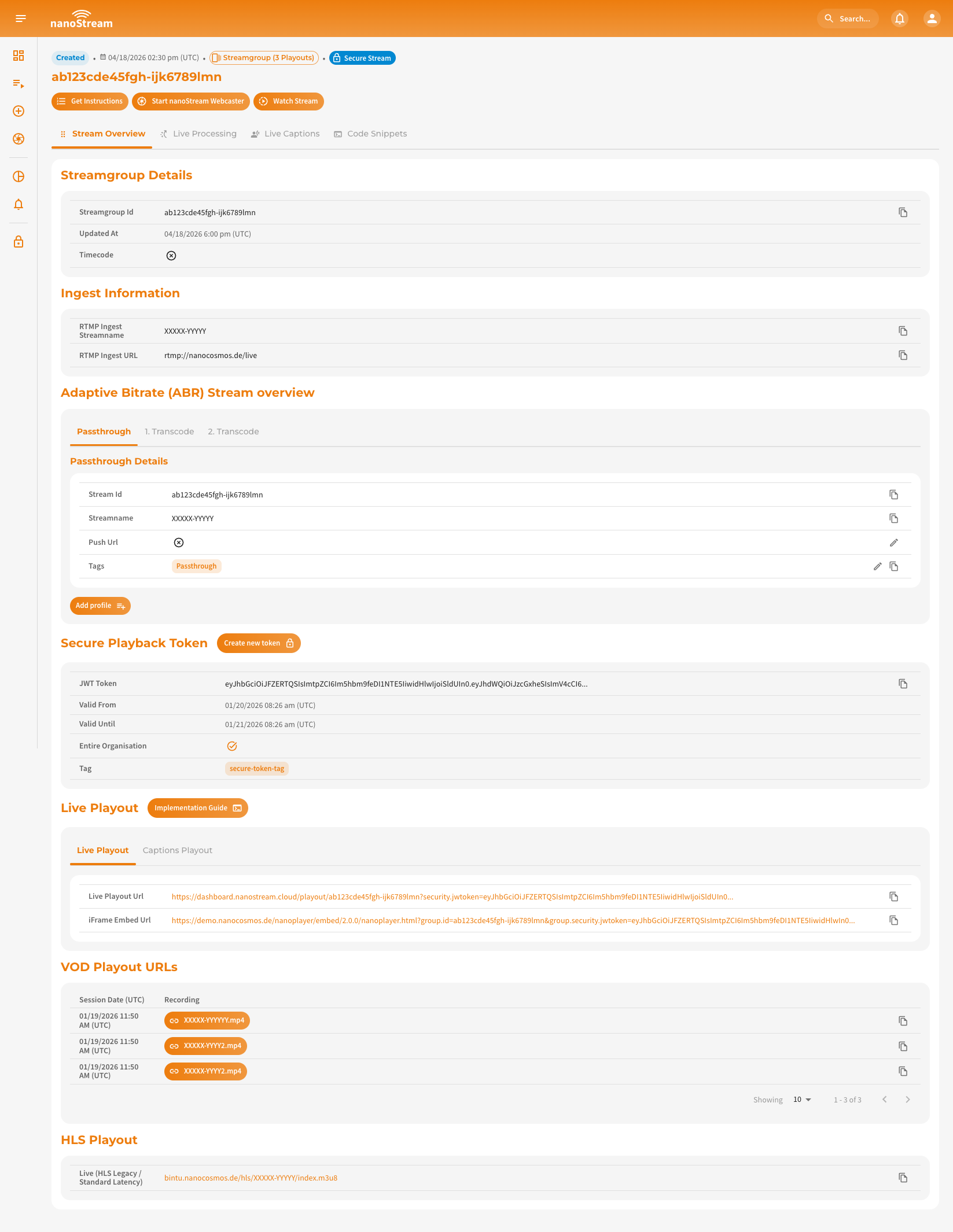 Screenshot: Example Stream Overview (Streamgroup)