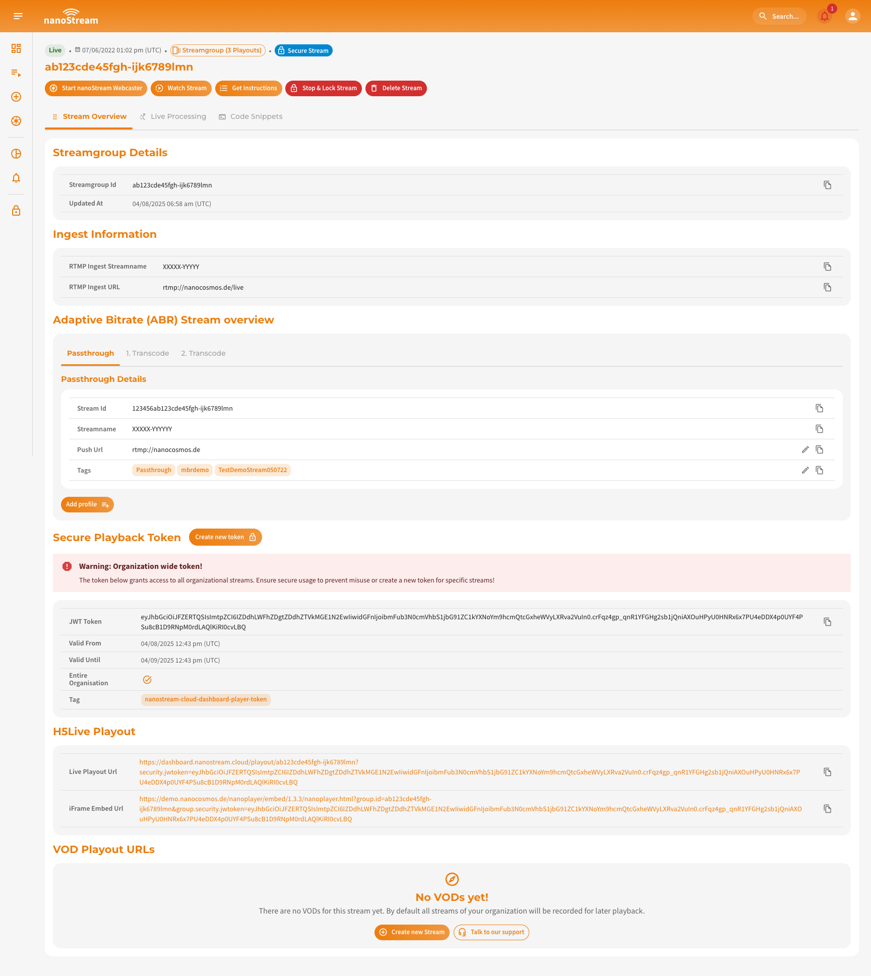 Screenshot: Example Stream Overview (Streamgroup)
