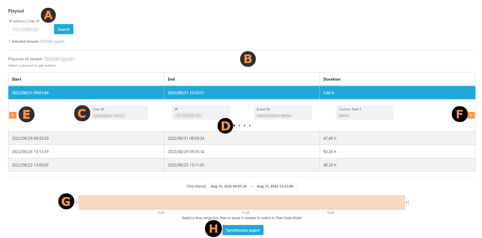 Screenshot: Playout Stream Information