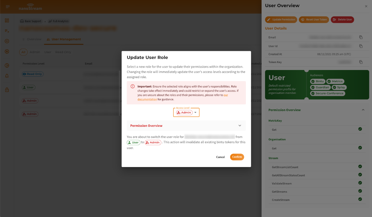 Screenshot: Edit User Role Dialog